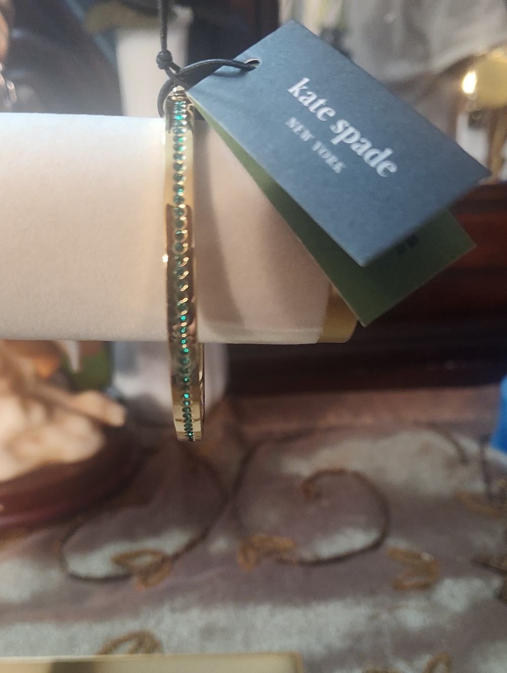 kate spade Gold Bangle with Green Crystal Accents
